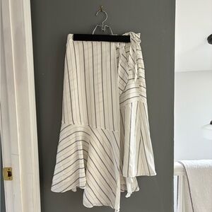 Joie White & Navy Striped Asymmetric Wrap Skirt